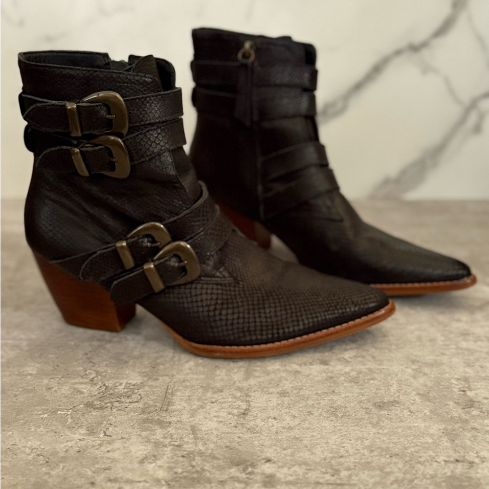 Matisse Harvey Snakeskin Buckle Black Ankle Boot